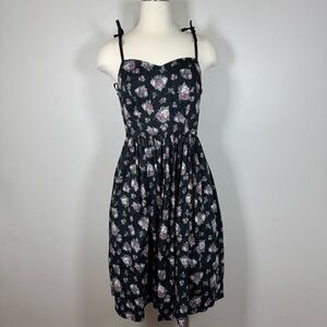 Hell Bunny Black Floral Midi Dress S/M